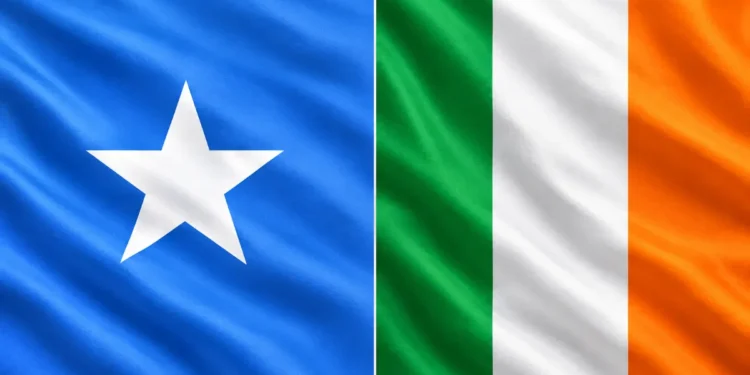 Calanka Soomaaliya iyo calanka Ireland oo dhinac dhinac u taagan, sawir guud oo ku saabsan walaaca 22 carruur Soomaali ah